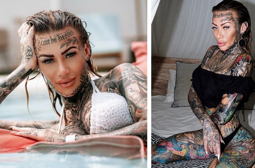  Spoiled herself. The blogger painted over her tattoos and showed what she looks like without them
