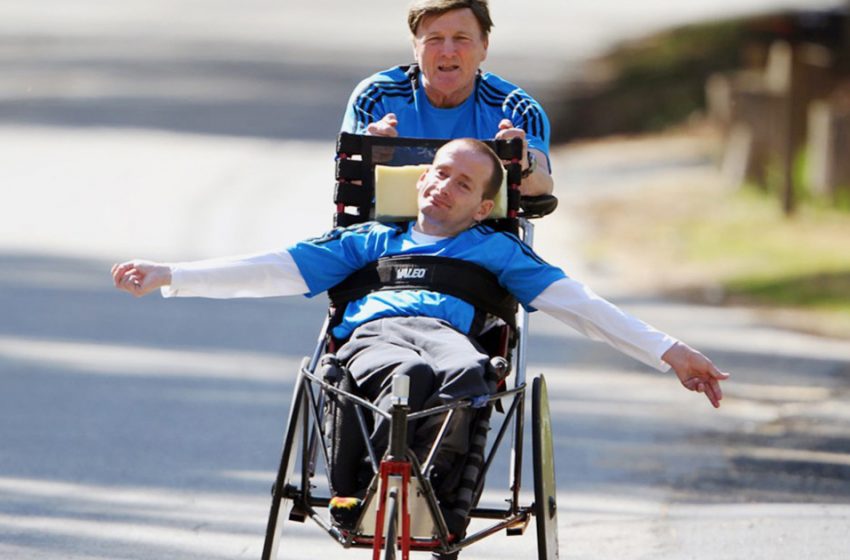  This incredible story tells of a father’s love for his son. He ran marathons, wheeling his son’s stroller around the world