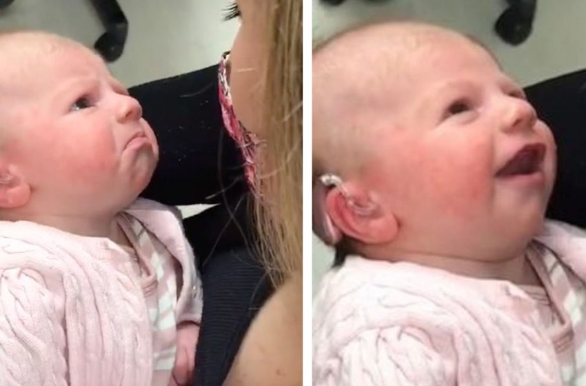  This is a priceless moment. For the first time, a deaf newborn hears her mother’s voice