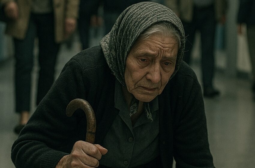  Vecmāmiņa nokrita veikala vidū. Visi tikai vēroja, un tikai viena meitene apstājās, lai palīdzētu