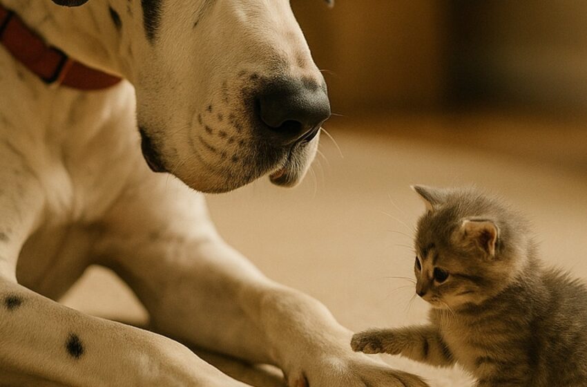  Milžiniškas šuo sutiko mažytį kačiuką savo kelyje ir padarė tai, kuo sunku patikėti. Istorija, sujaudinusi širdis.
