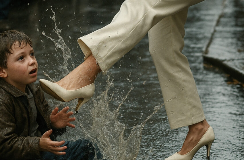  Spēcīga sieviete iestūma bērnu peļķē, bet niecīga zīme uz viņas rokas satricināja viņas pasauli